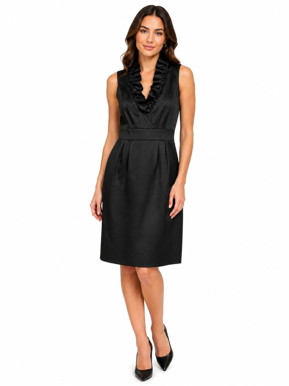 Taylor Black Ruffle Neck Sheath Dress – Size 2